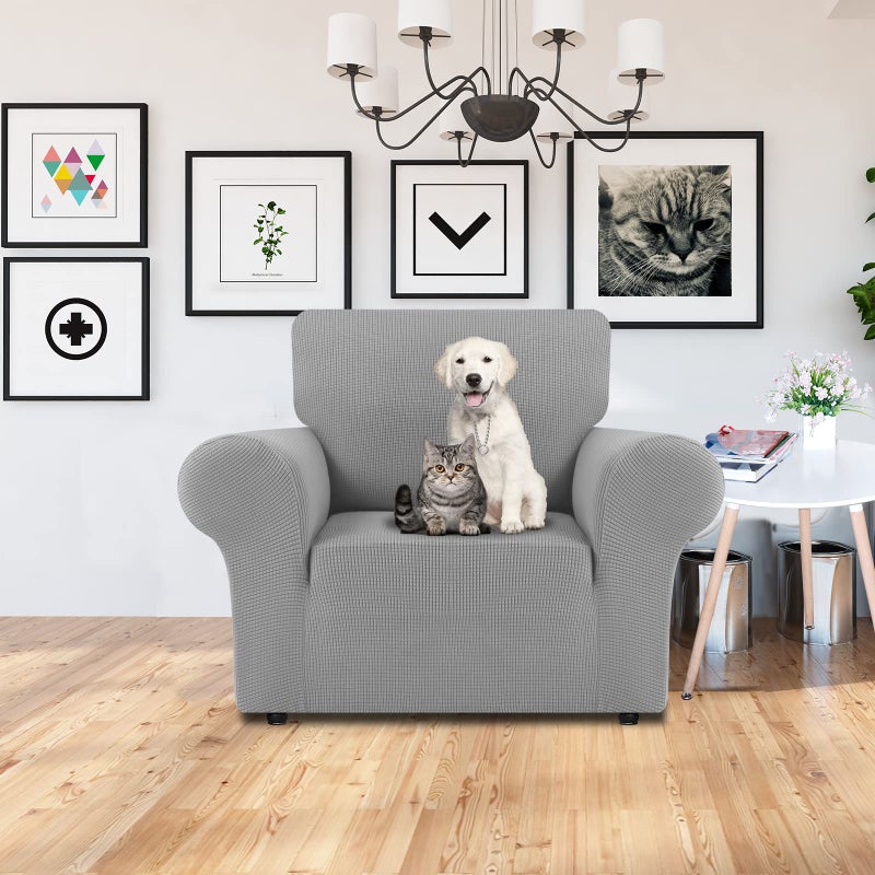 LURKA Stretch Chair Sofa Slipcovers 1 Piece Couch Covers for Sofa Furniture Protector Full Sofa Covers with Elastic Bottom for Kids and Dog (Small  Sliver) - Image 2